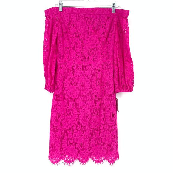 Trina Trina Turk Women's Size 2 Azul Off The Shoulder Lace Dress Fuchsia Pink - Picture 1 of 7